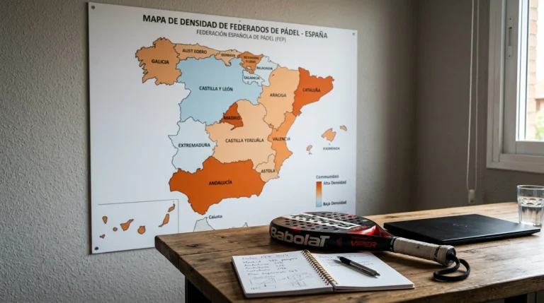 Mapa de España con densidad de licencias federativas de pádel por comunidad autónoma
